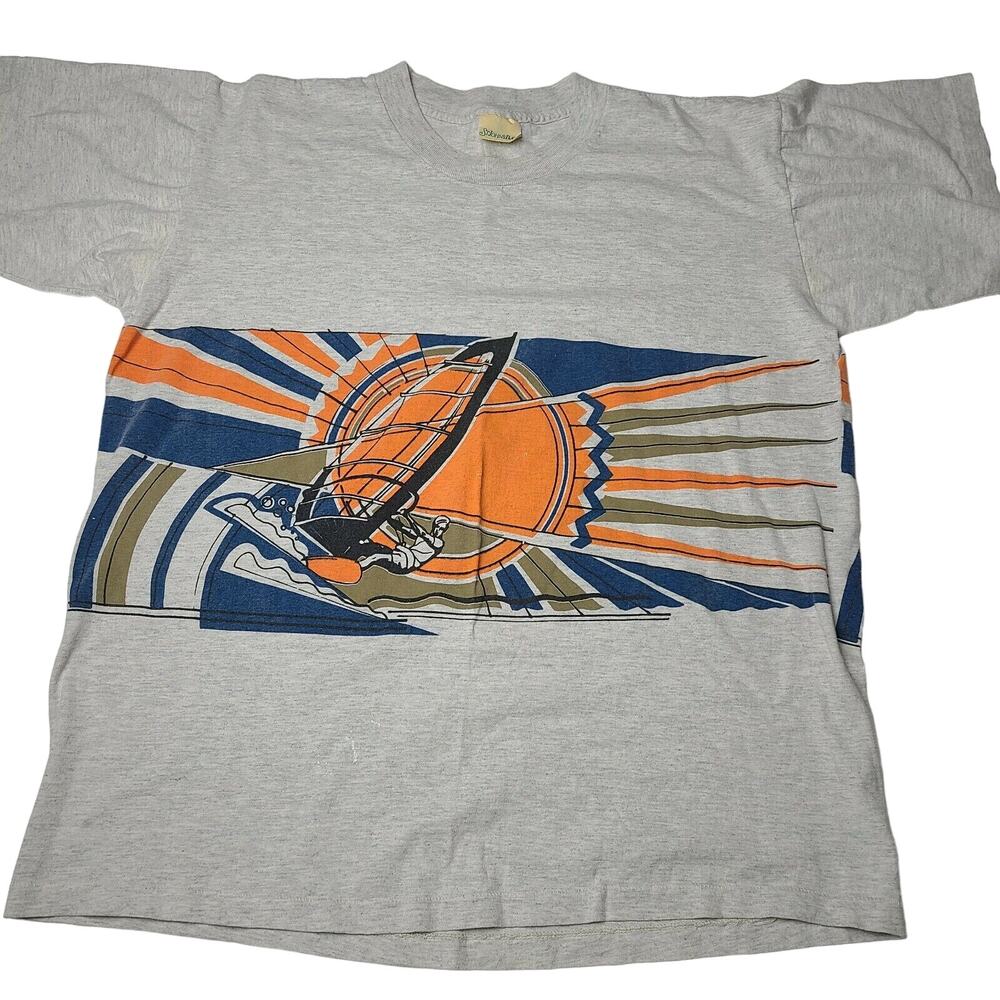 St. Johns Bay Beach Sailing wraparound Shirt Men's Size Large Gray T-Shirt 90s